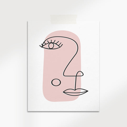 Minimalist Line Art Face Print – Blush Pink Modern Wall Decor
