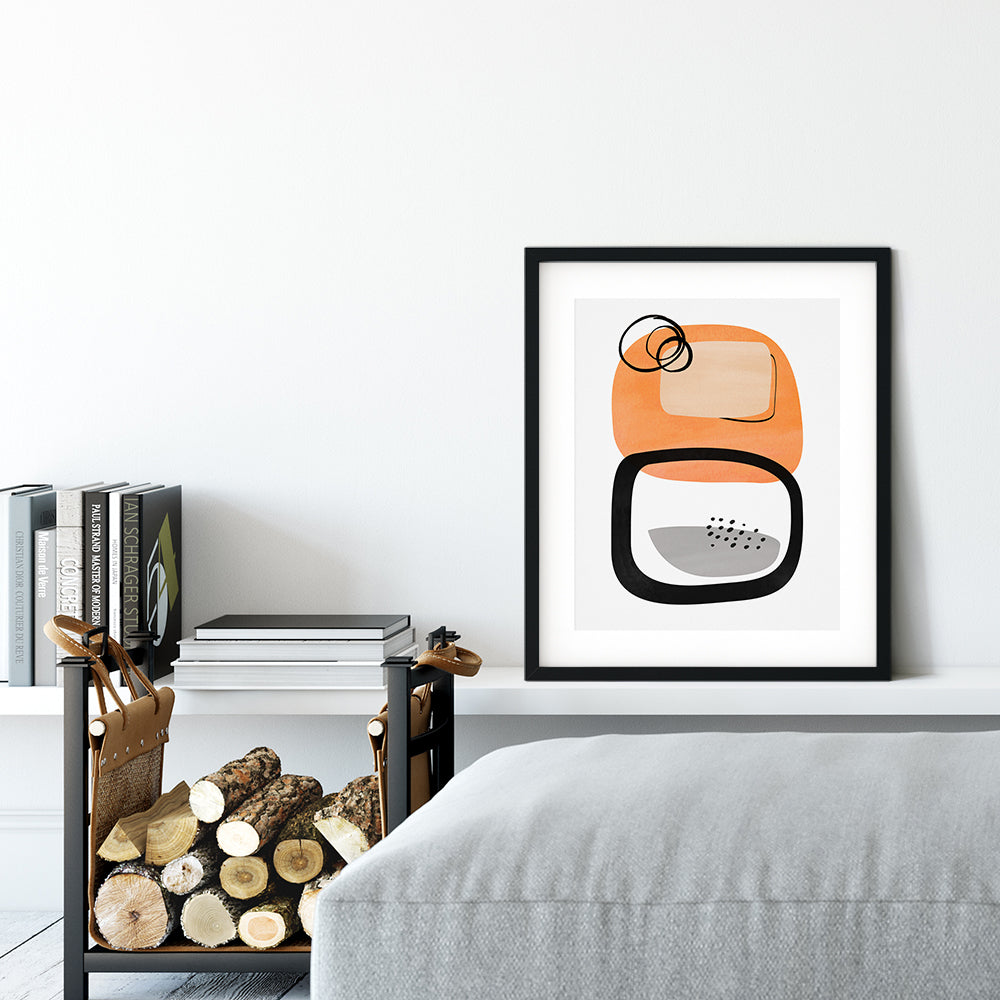 Bold Abstract Orange & Black Mid-Century Wall Art Print