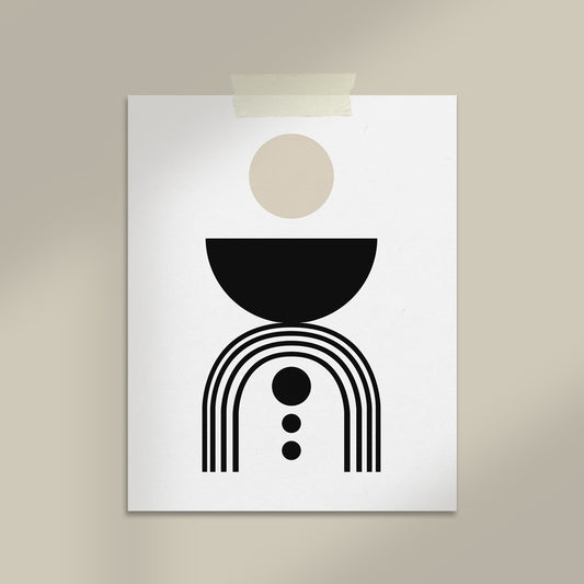 Geometric Mid-Century Modern Wall Art – Black & Beige Print