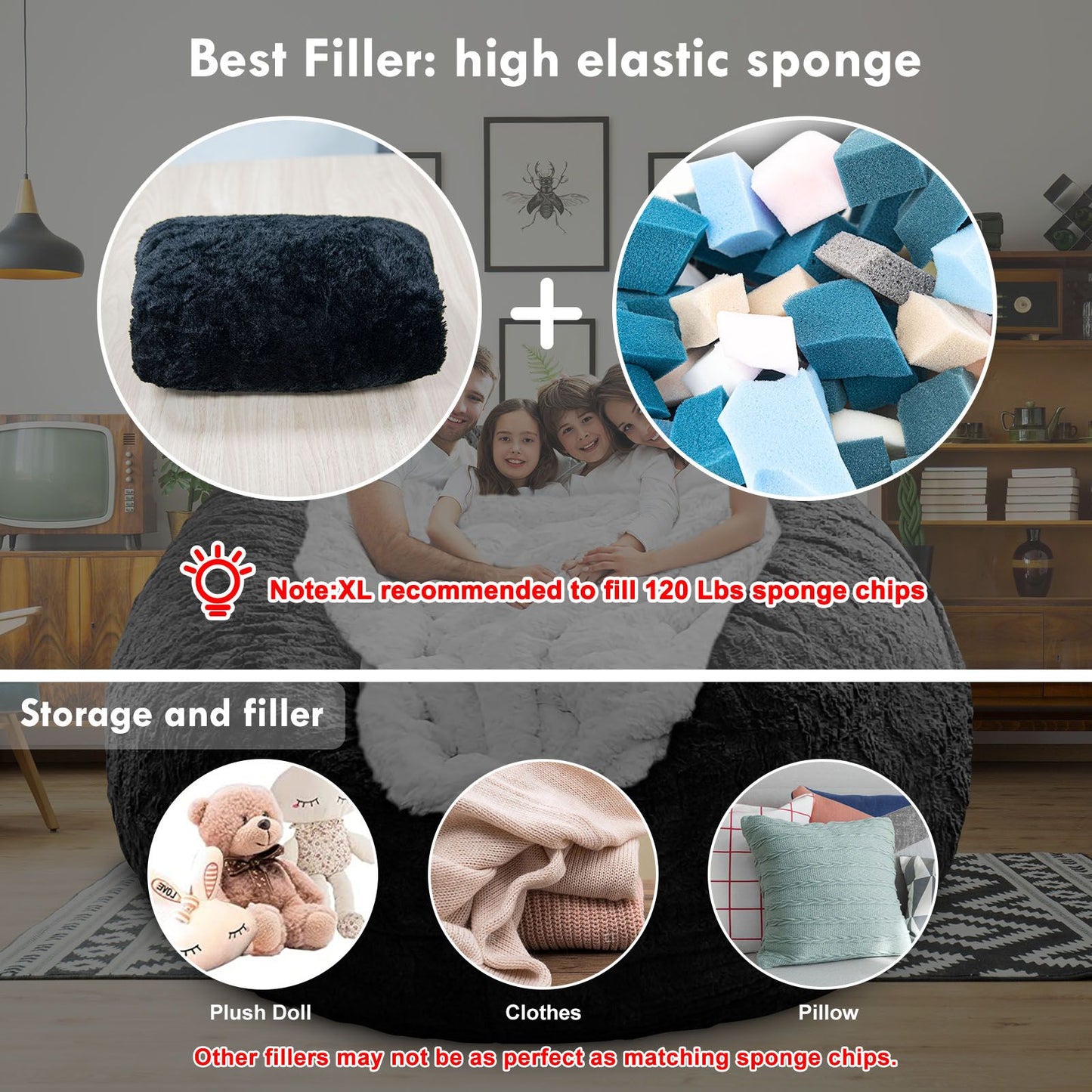 Modern black lounge cushion cover without filling