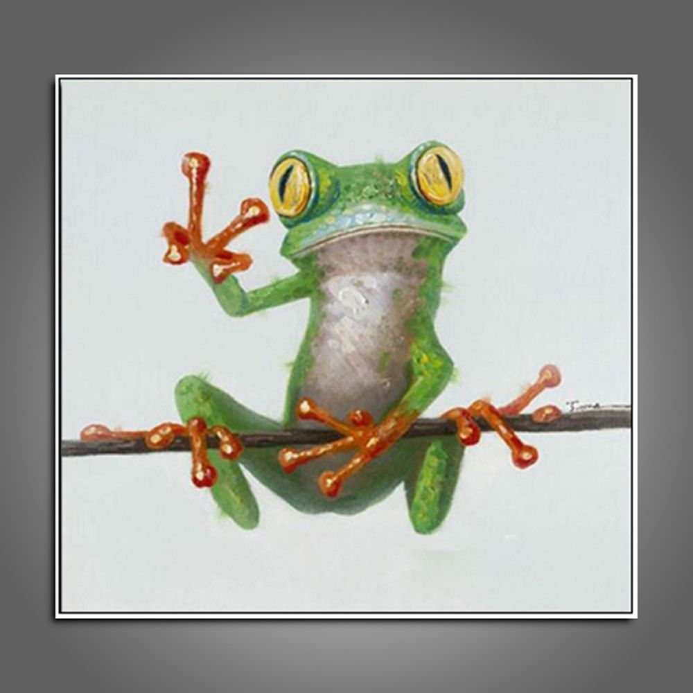 A minimalist art print of a frog, created with simple black lines on a neutral background.