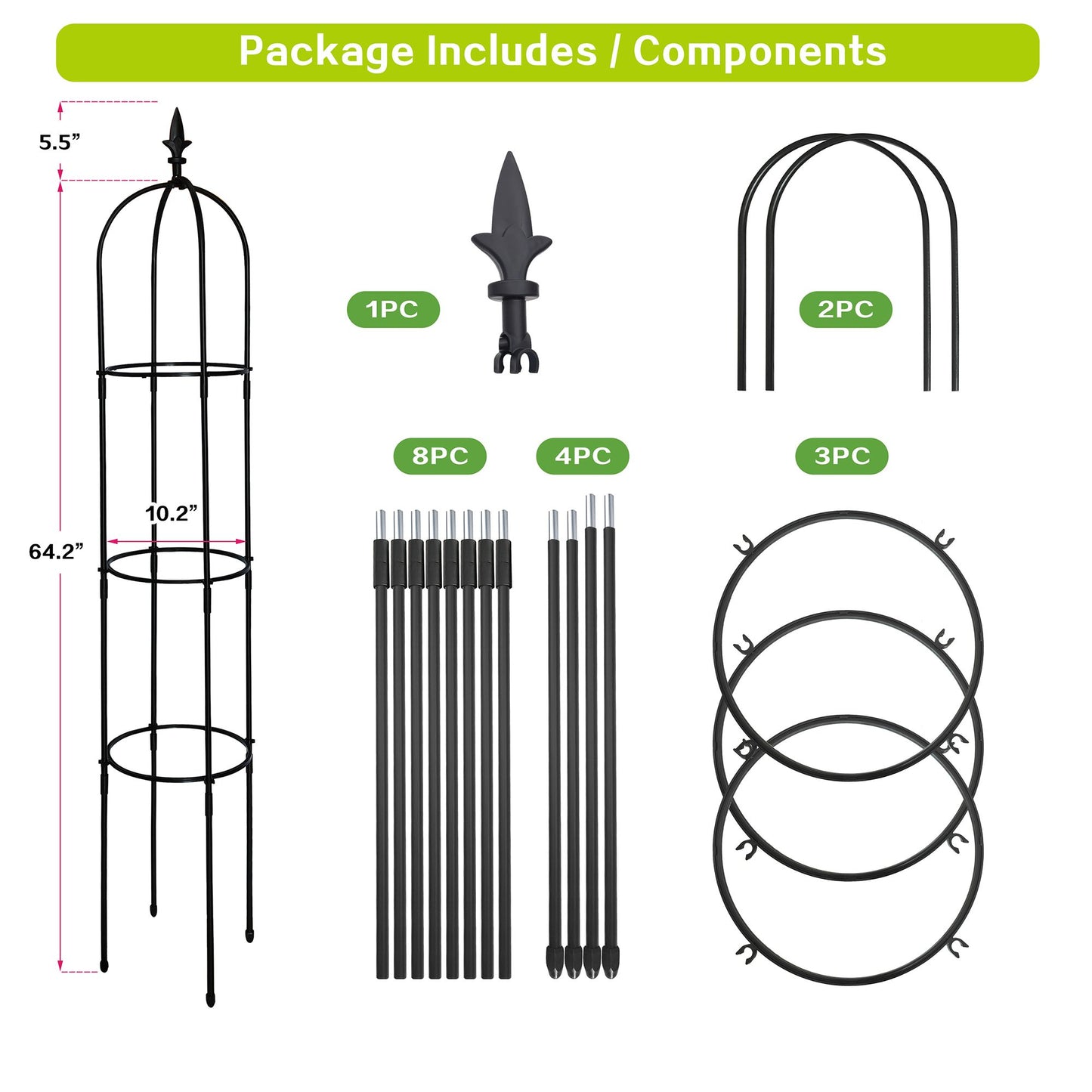 Easy to assemble garden trellis with bold top decoration
