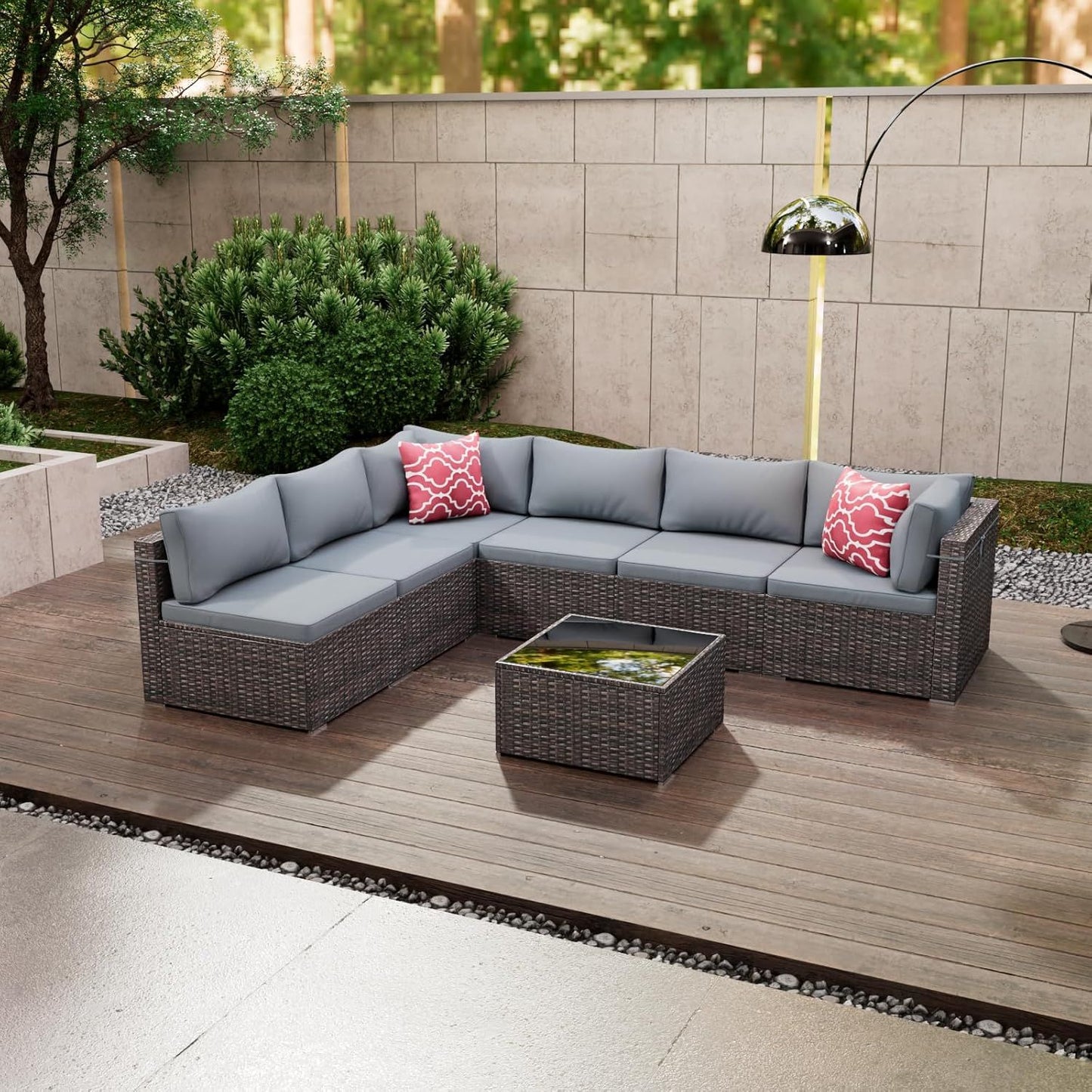 Steel frame wicker sectional sofa with secure cushion ties