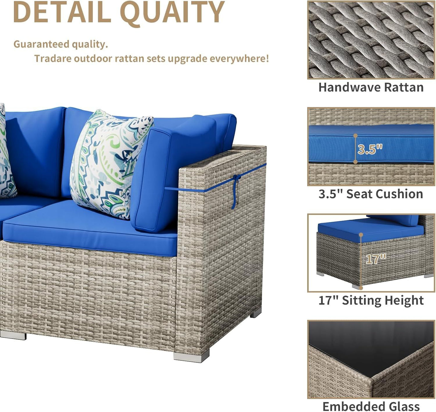 Outdoor wicker conversation set with 9cm thick cushions