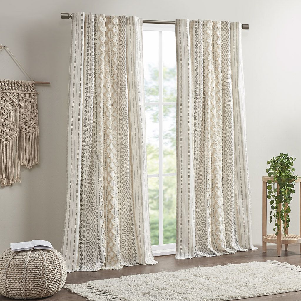 Two Imani cotton window panels with chenille stripes hung together on a standard window, creating a full and elegant look.