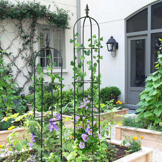 Adjustable metal plant support trellis for climbing vines
