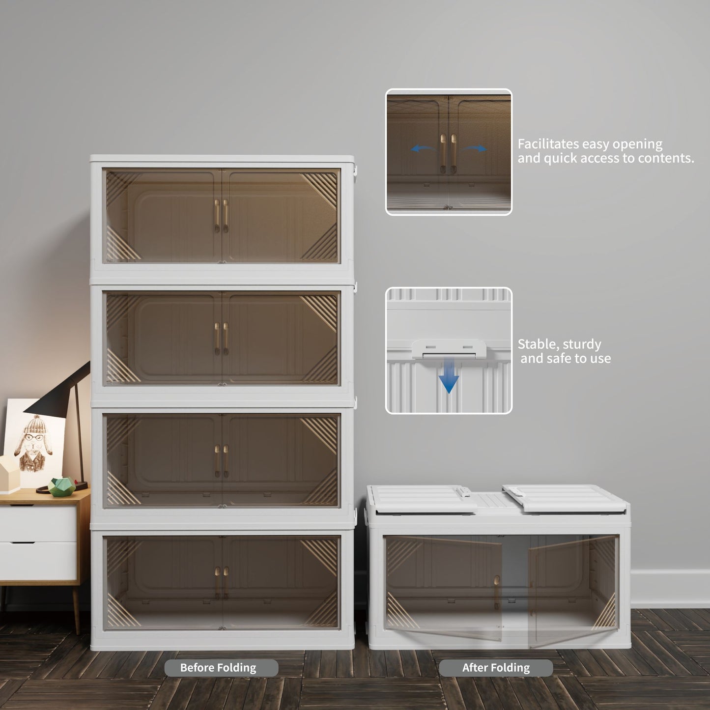 Closet organizing bins with large capacity and visibility