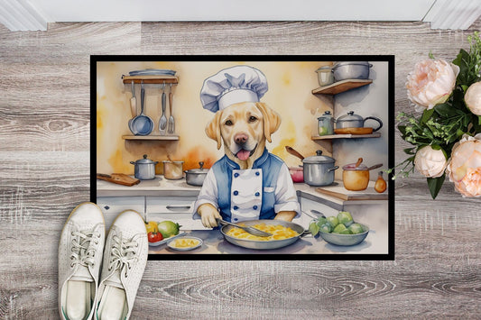 Framed artwork of a dog chef cooking in a kitchen setting on a wooden floor.