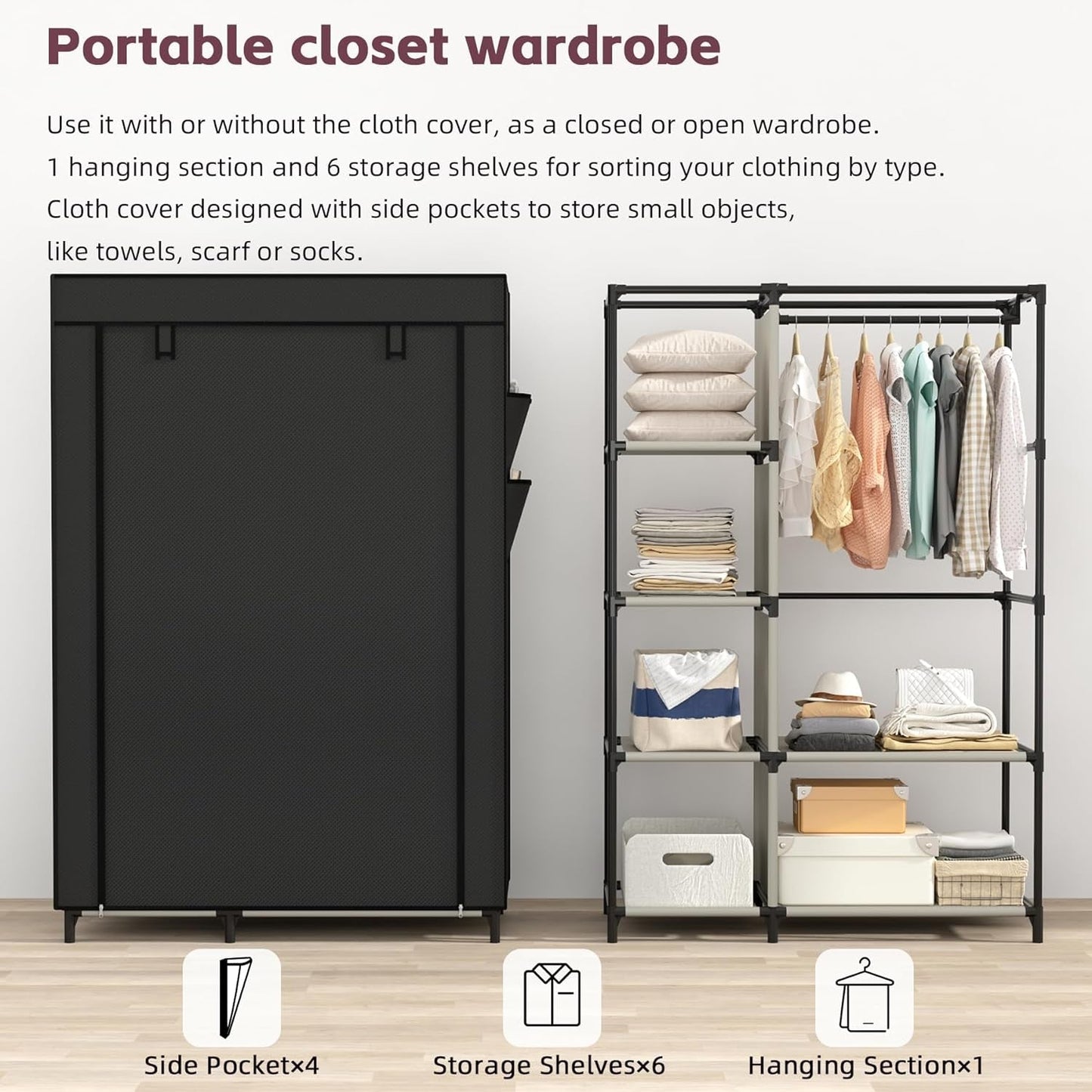 Portable Closet Organizer with 6 Shelves