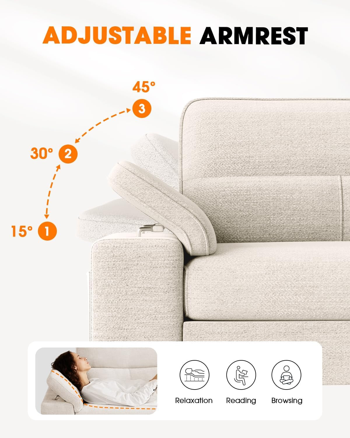 Modern Apartment Loveseat with Adjustable Arms | Tool-Free Assembly