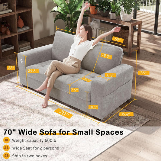 Plush Chenille Loveseat for Living Room – Wide Seat, Built-In USB, Durable Frame