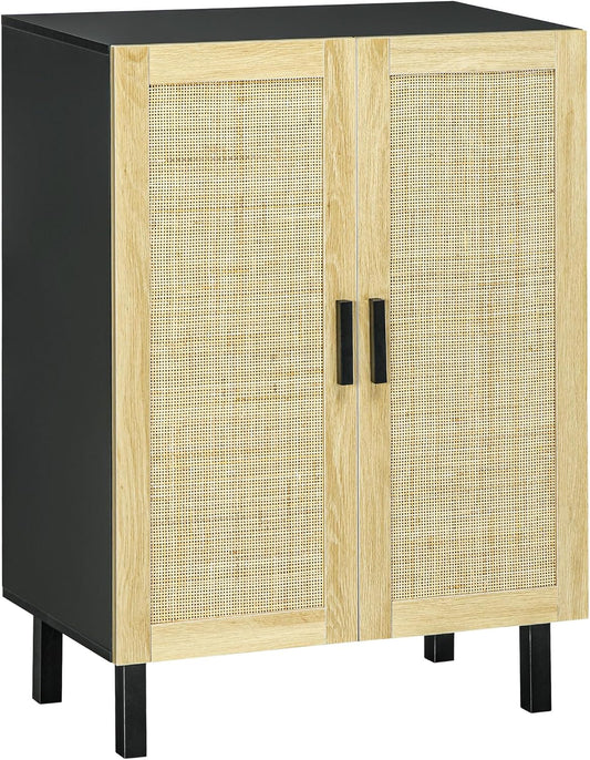 Boho Chic Buffet Cabinet with Woven Rattan Doors – Modern Storage Sideboard