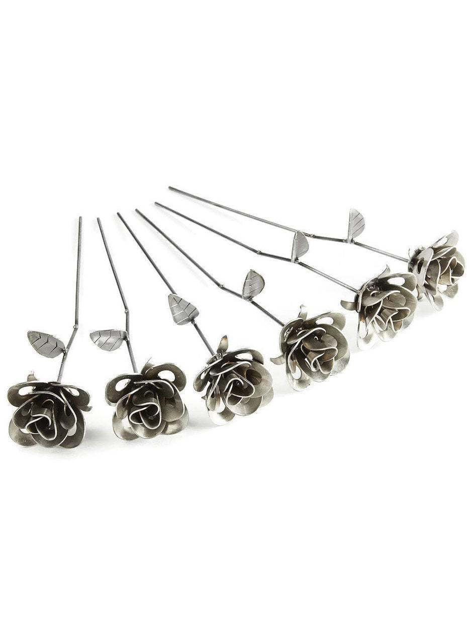 Handmade welded metal rose bouquet with upcycled vase