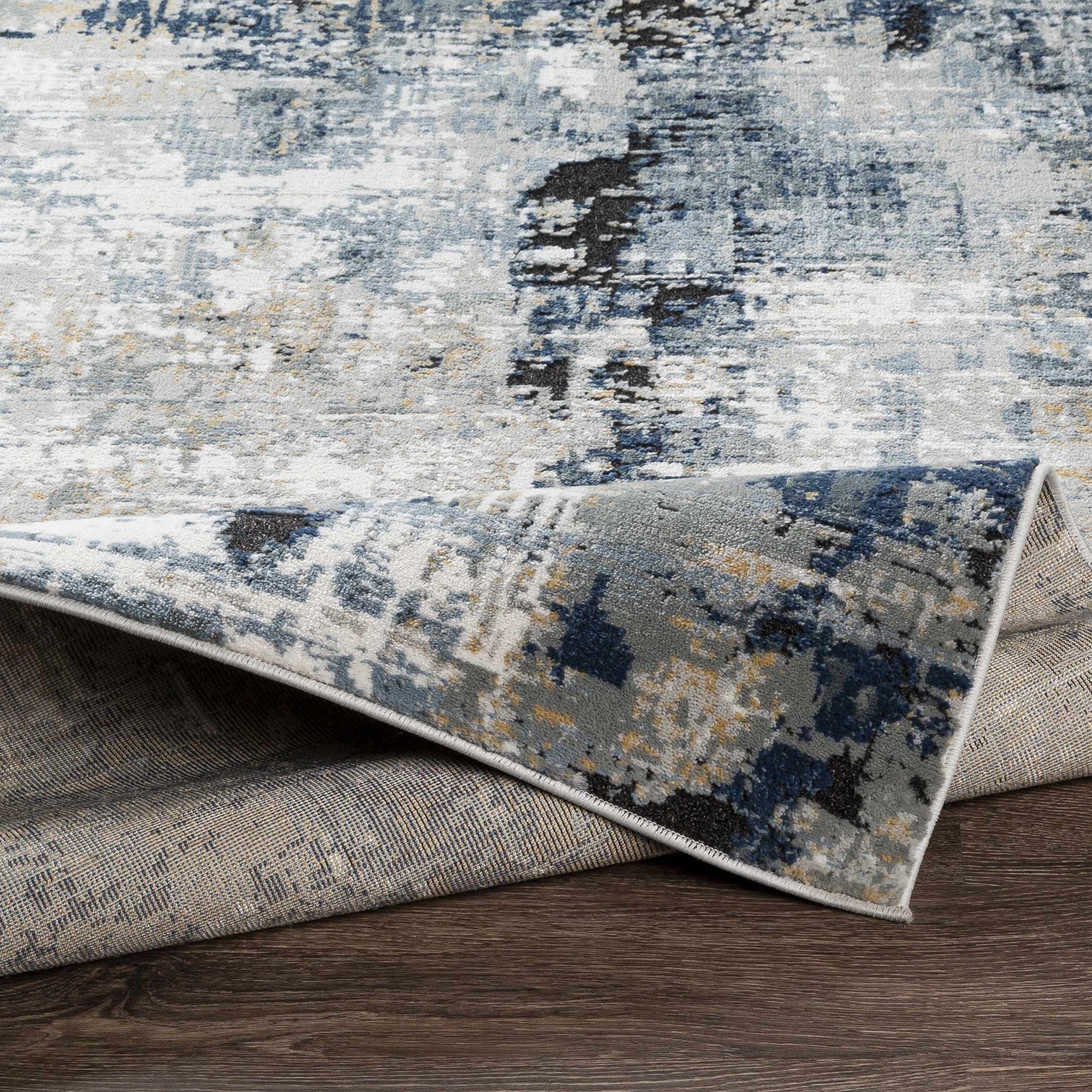 Modern Artistic Area Rug – Campsall Collection in Soft Blue and Gray Tones