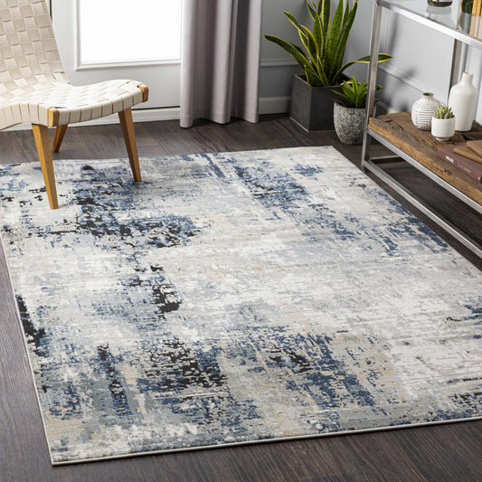 Modern Artistic Area Rug – Campsall Collection in Soft Blue and Gray Tones