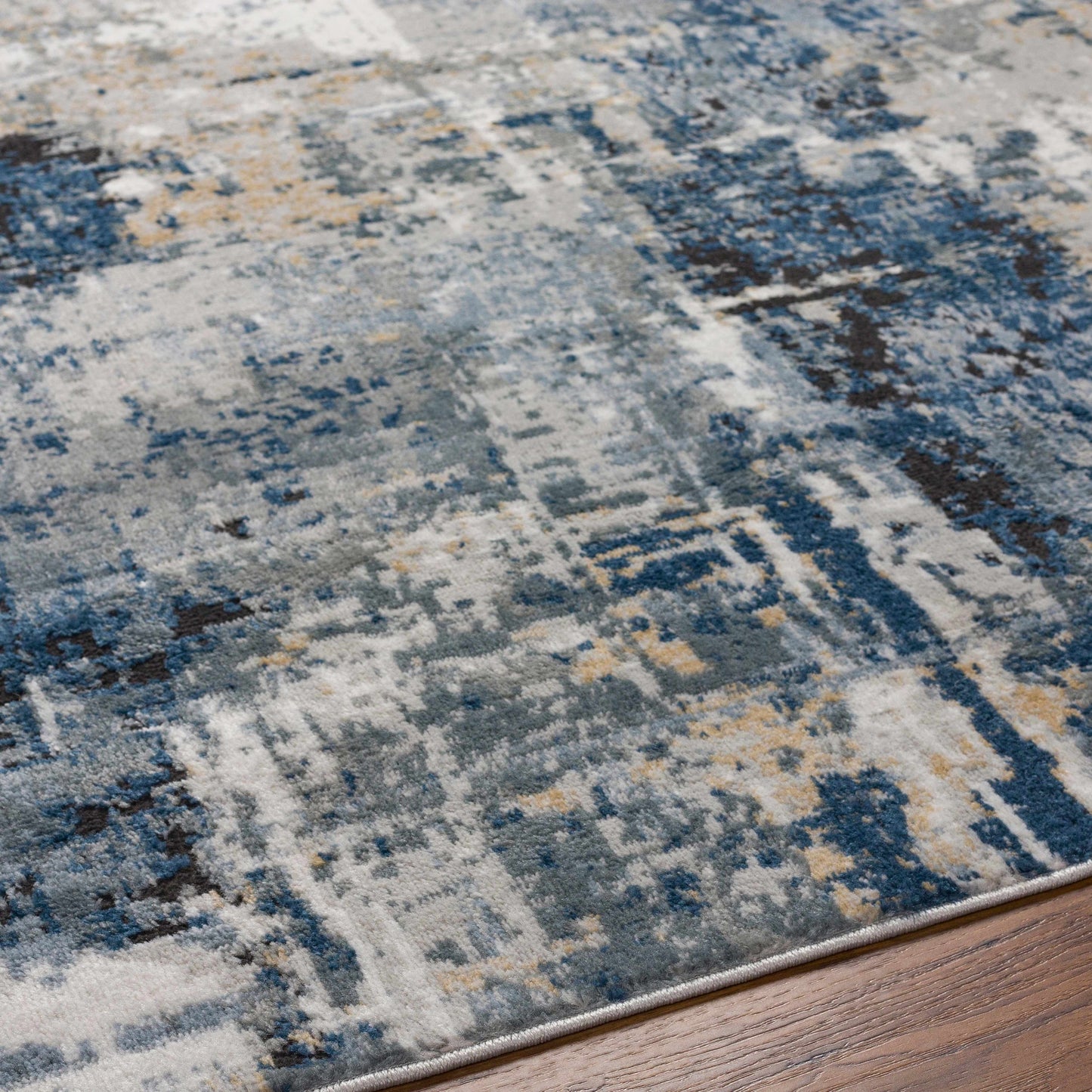 Modern Artistic Area Rug – Campsall Collection in Soft Blue and Gray Tones