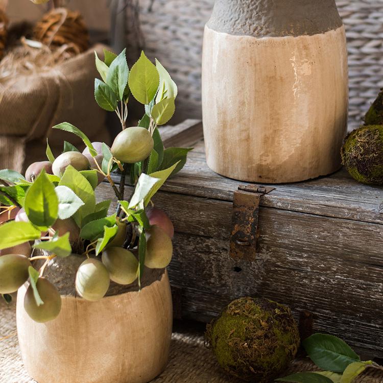 Rustic farmhouse flower vase with coarse pottery texture
