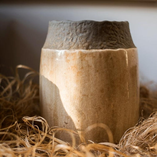 Khaki Coarse Pottery Jar – Handmade Ceramic Flower Vase