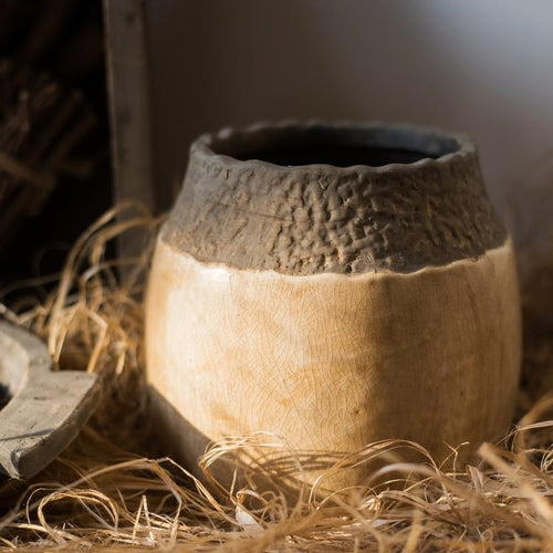Khaki Coarse Pottery Jar – Handmade Ceramic Flower Vase