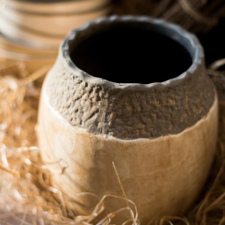 Rustic ceramic vase with textured surface – ideal for dried flowers
