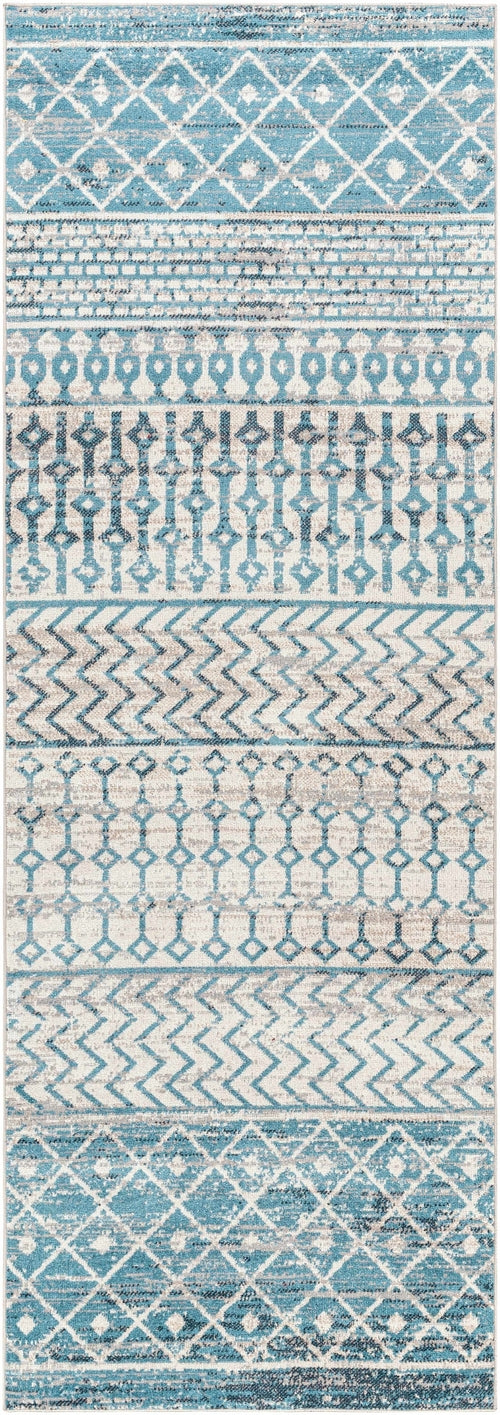 South Glenn Blue Washable Area Rug – Easy Care Geometric Design