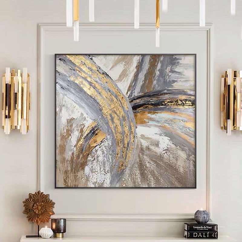 Luxury Hand-Painted Gold & Gray Abstract Oil Painting on Canvas