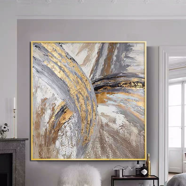 Luxury Hand-Painted Gold & Gray Abstract Oil Painting on Canvas
