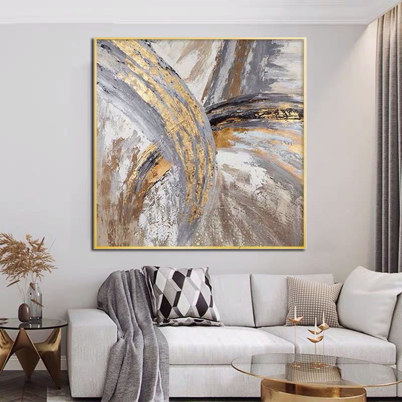 Luxury Hand-Painted Gold & Gray Abstract Oil Painting on Canvas