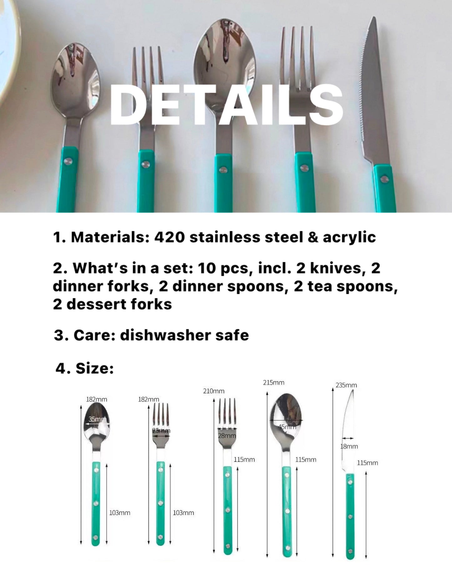 10 Pcs Modern French Rivet Cutlery Set - Bistrot Style Flatware