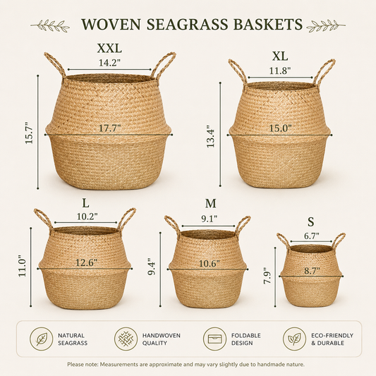 Handwoven Seagrass Storage Basket with Handles