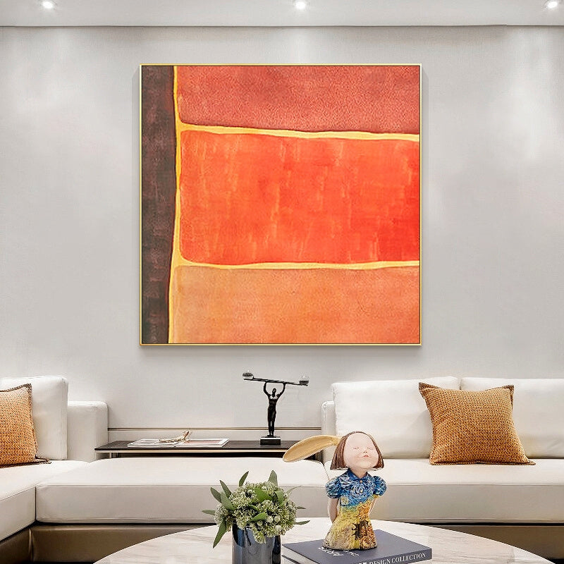 Hand-Painted Abstract Square Canvas – Modern Burnt Orange Wall Art