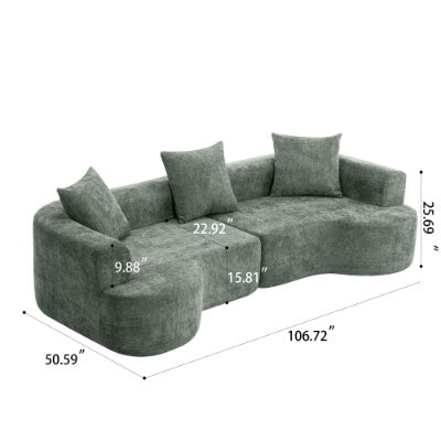 Modern Curved 3-Seat Soft Corduroy Sofa — Deep & Wide Curved Design