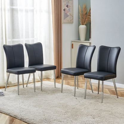 Modern Black PU Dining Chair with Metal Legs (Ergonomic Design)