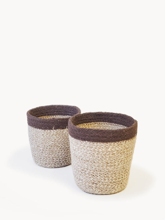 Bohemian Woven Plant Basket for Indoor Plants - Natural & White