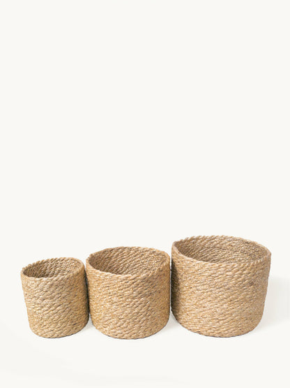 Boho Braided Jute Baskets | Set of 3 Natural Storage Bins