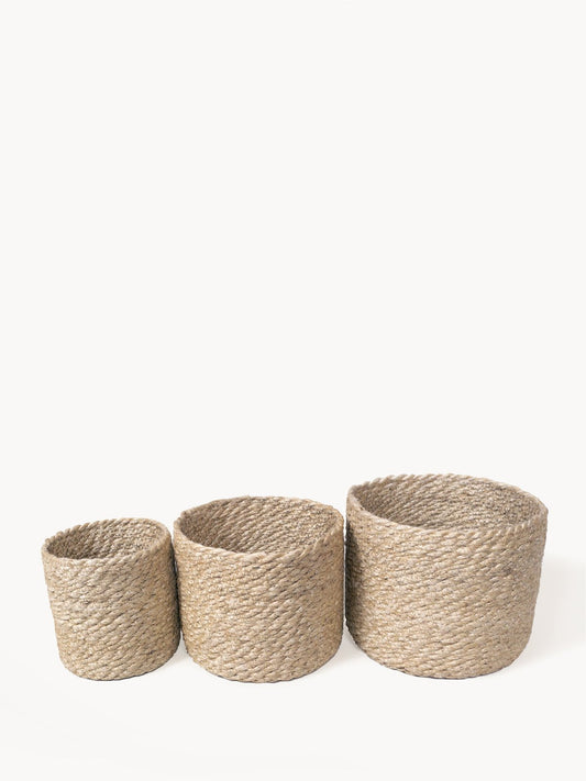 Boho Braided Jute Baskets | Set of 3 Natural Storage Bins