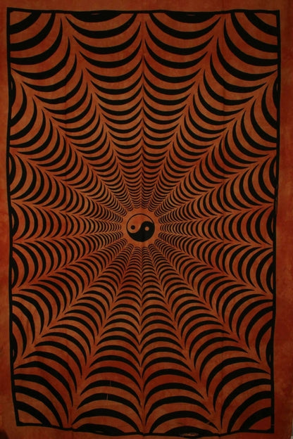 Saffron Trippy Yin Yang 3D Hand-loom Style Tapestry