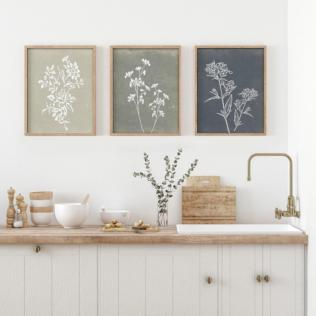 Framed Boho Wall Art Set of 4 for Wooded Minimalist Botanical Print