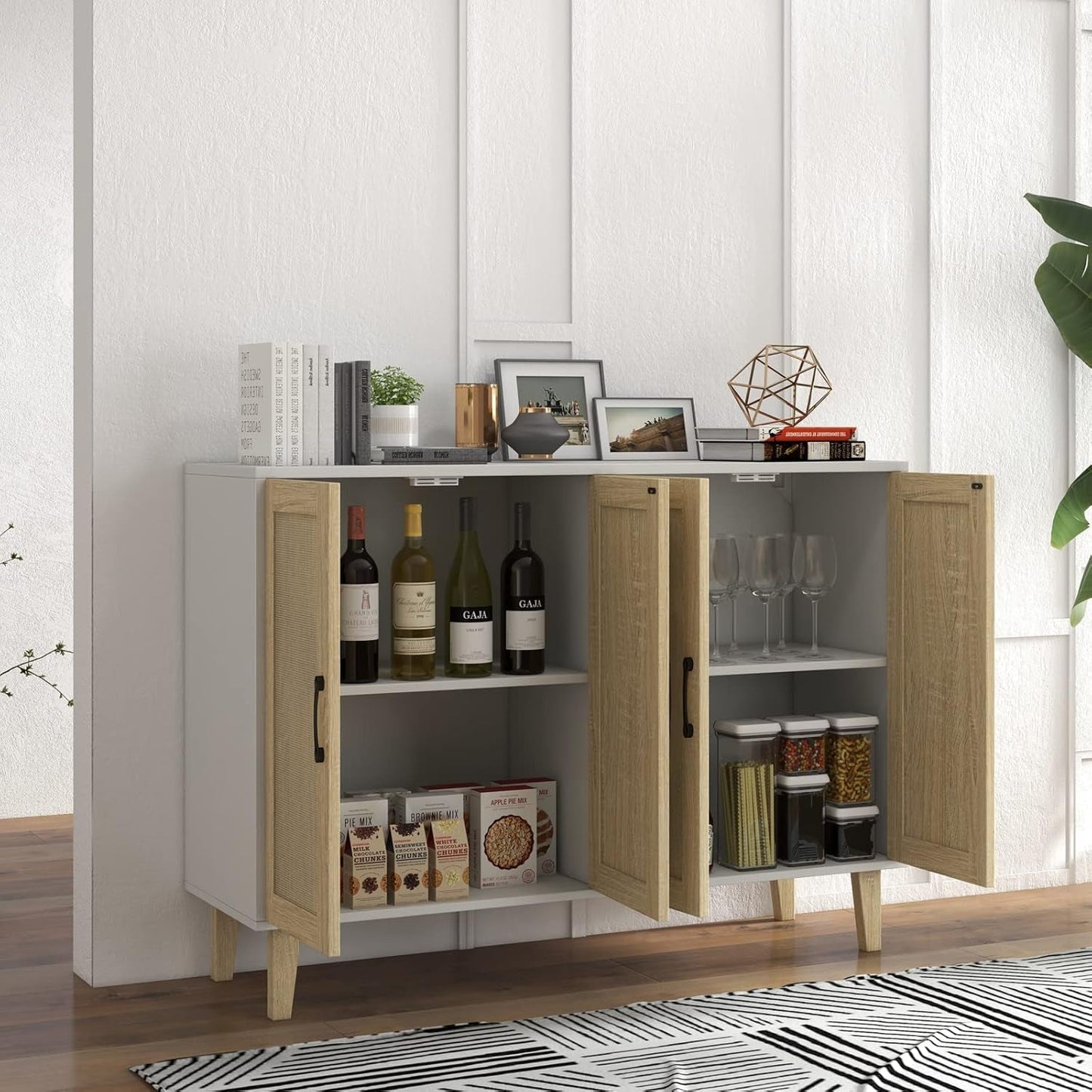 Stylish Rattan-Decorated Accent Cabinet for Living Room & Kitchen