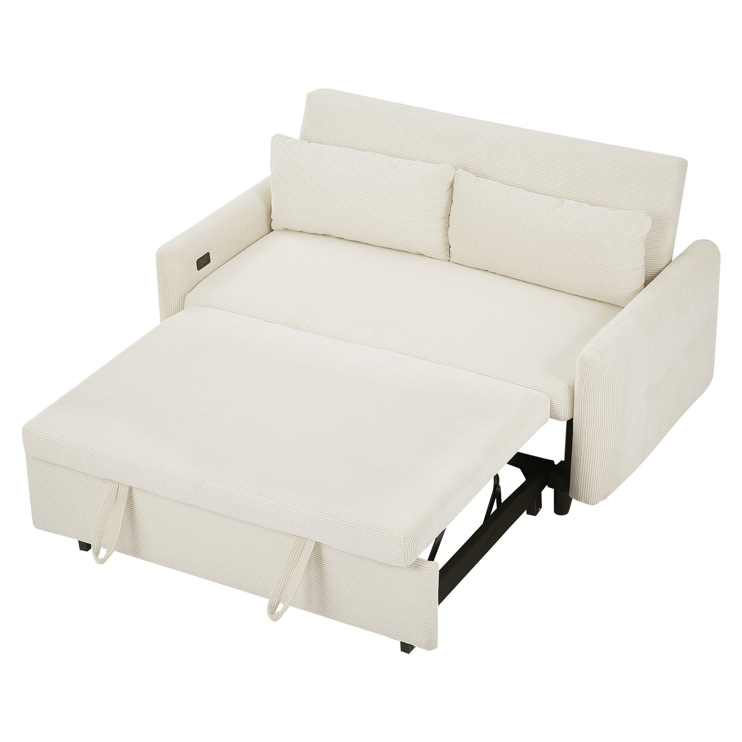 Avery Mid-Century Beige Loveseat Sleeper with Adjustable Backrest