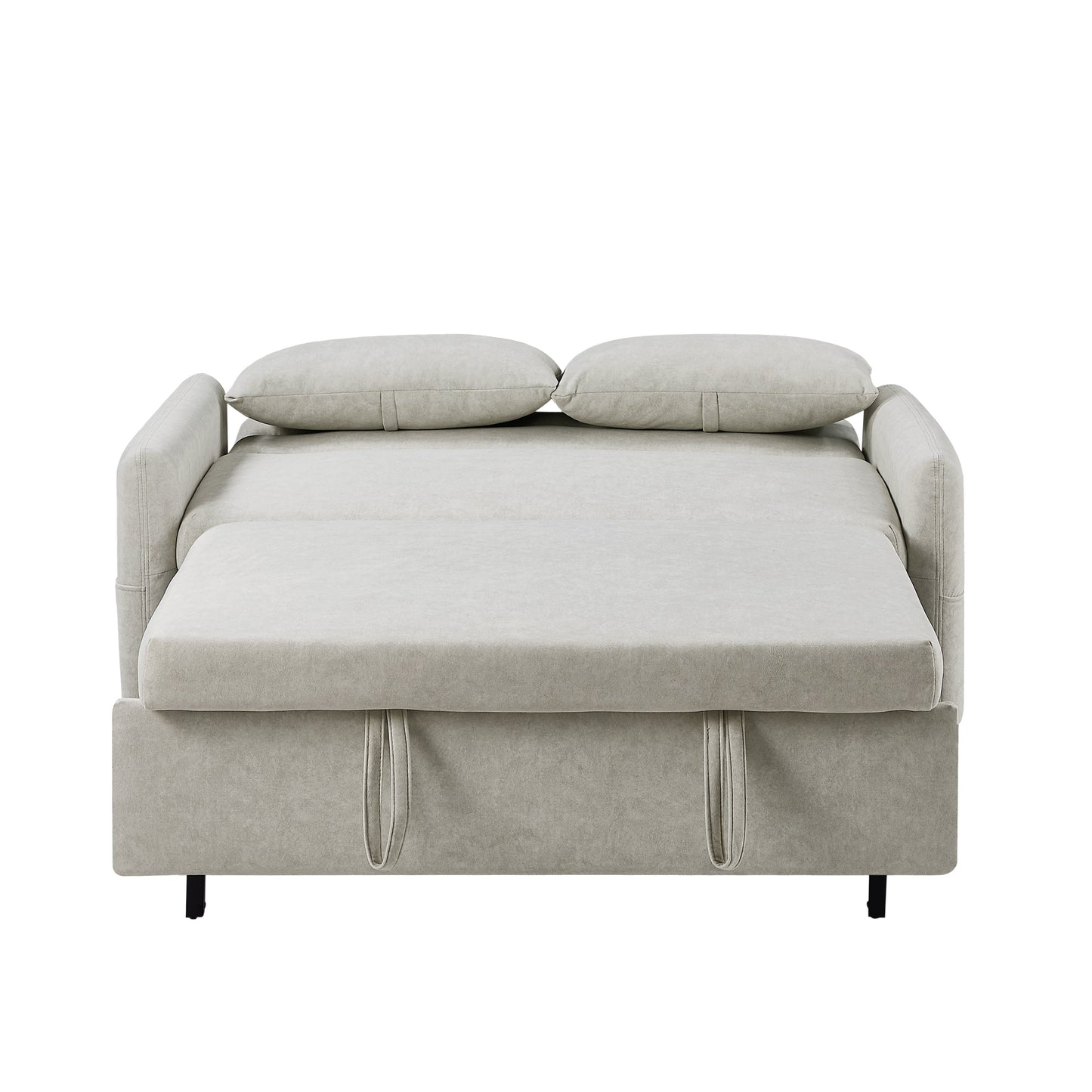 2-Seat Microfiber Sofa Bed with Pillows and Side Storage