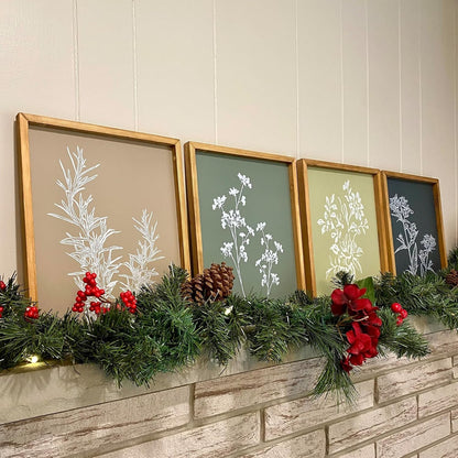 Framed Boho Wall Art Set of 4 for Wooded Minimalist Botanical Print