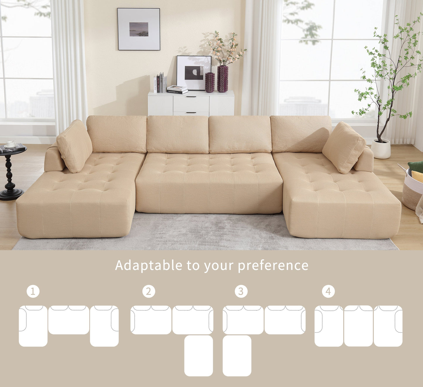 The Khaki Upholstered Cloud U-Shaped Deep-Seat Sectional