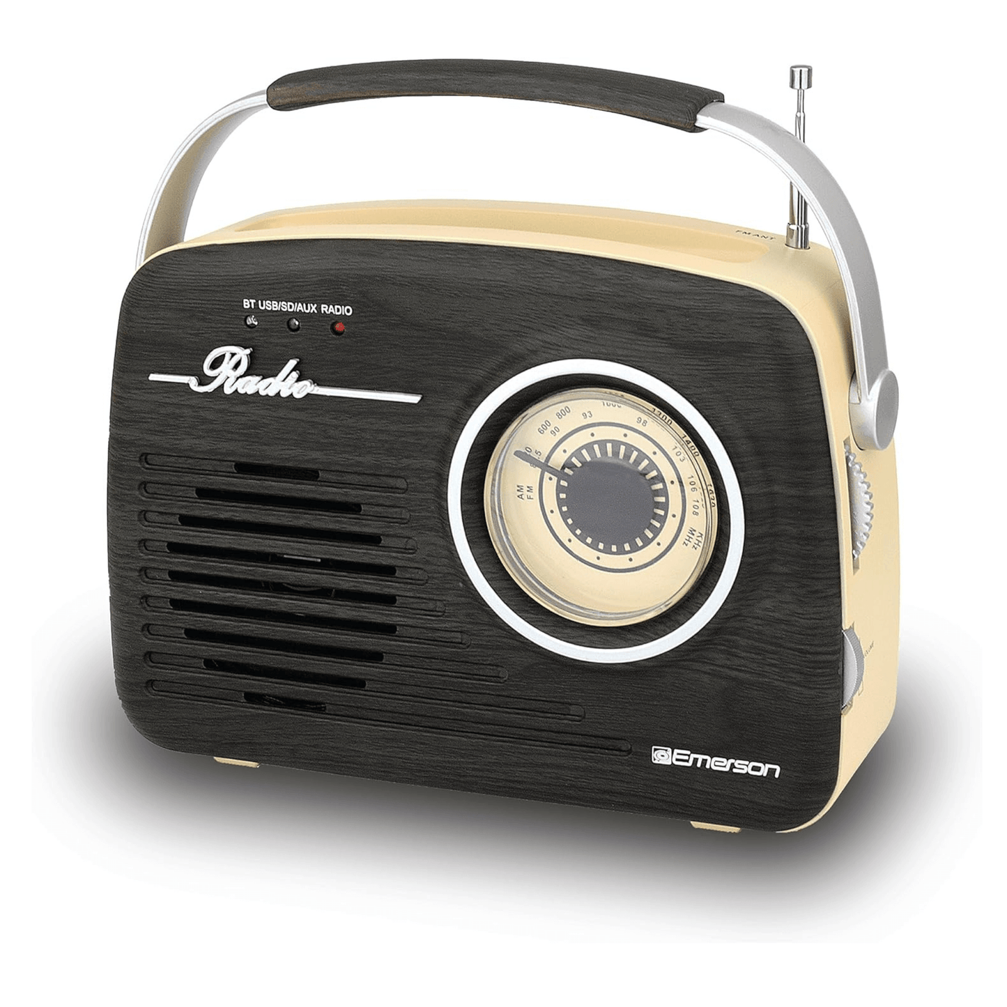Emerson Retro Radio Bluetooth 5.0 Portable AM/FM Rechargeable Analog Wood Finish