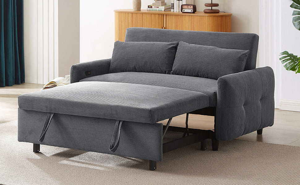 Hudson Modern Dark Grey Loveseat Sleeper in Textured Corduroy