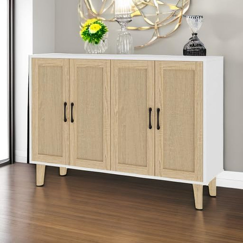 Stylish Rattan-Decorated Accent Cabinet for Living Room & Kitchen