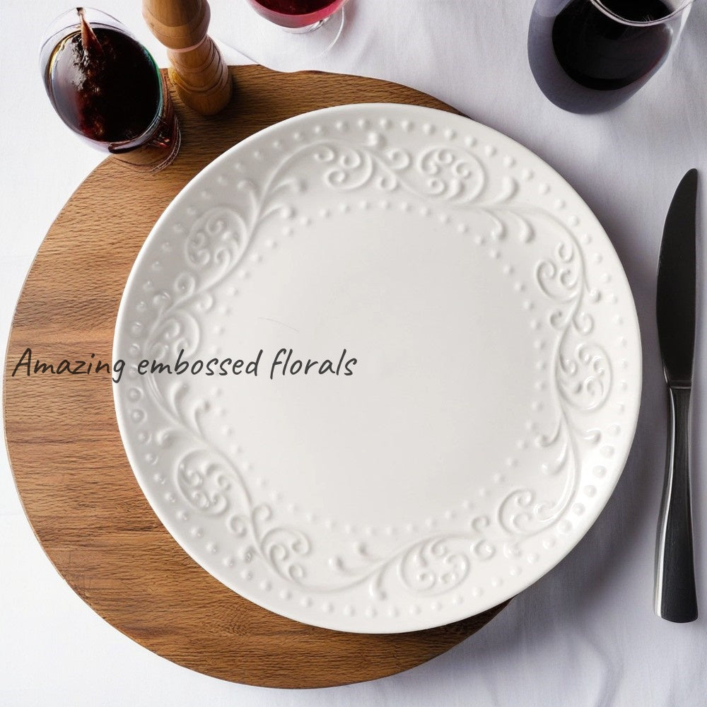 Artena 4-Piece Embossed Porcelain Dinnerware Set – Durable & Stylish