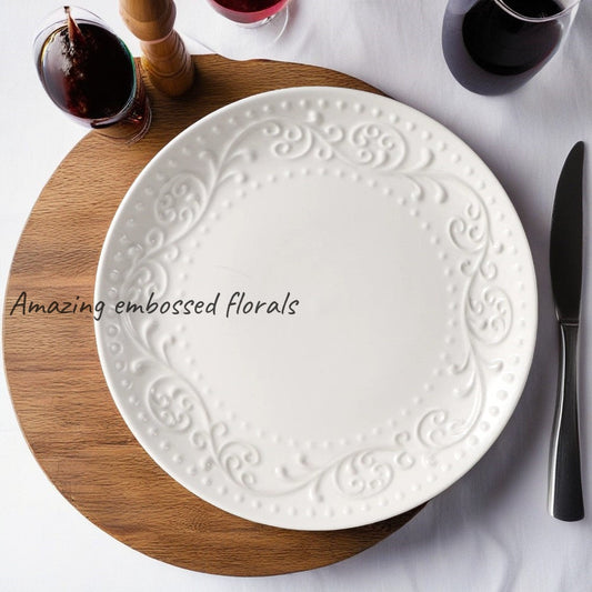 Artena 4-Piece Embossed Porcelain Dinnerware Set – Durable & Stylish