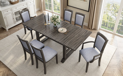 Extendable Trestle Table & Upholstered Linen Chairs