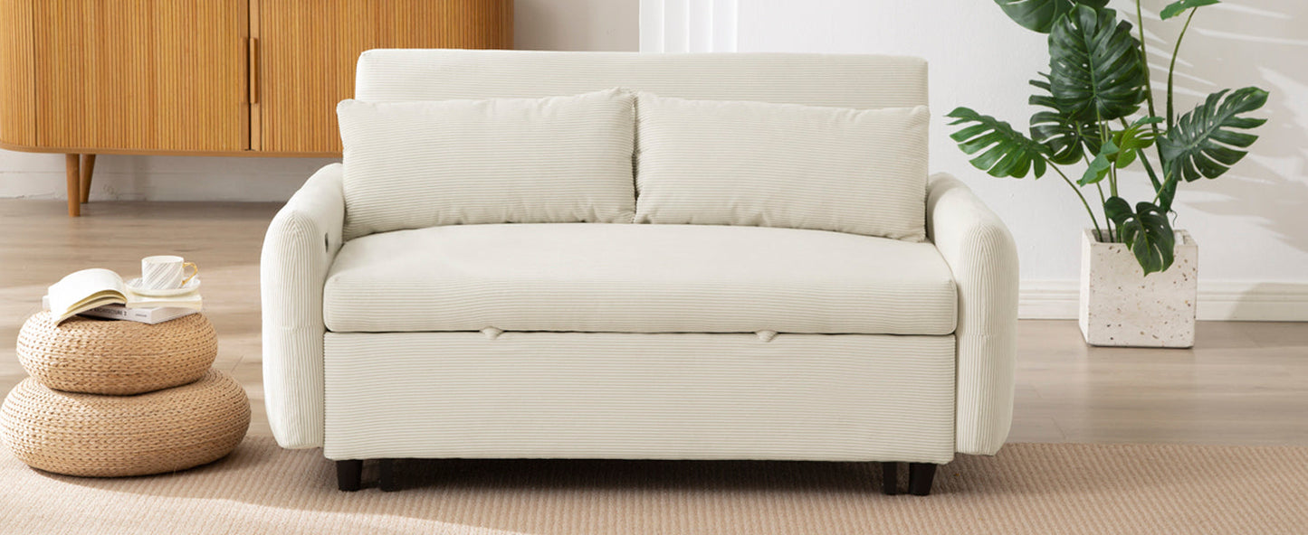 Avery Mid-Century Beige Loveseat Sleeper with Adjustable Backrest